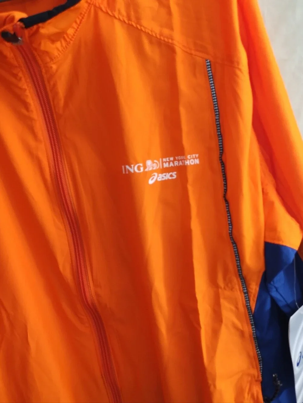 Vintage ASICS ING New York City Marathon Windbreaker Running Jacket Orange Blue